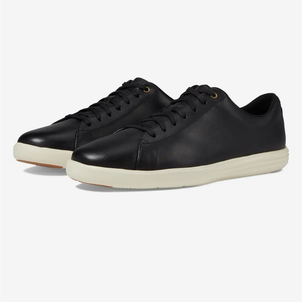 Cole Haan Black Leather Low-Top Sneakers with Cream Sole